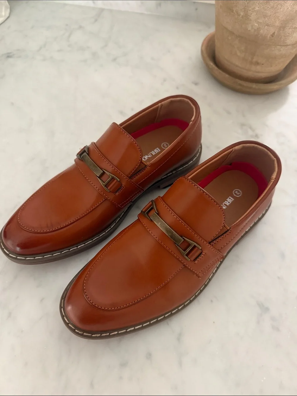 Bruno Marc Boys Brown Leather Slip-On Loafers, Size 2
